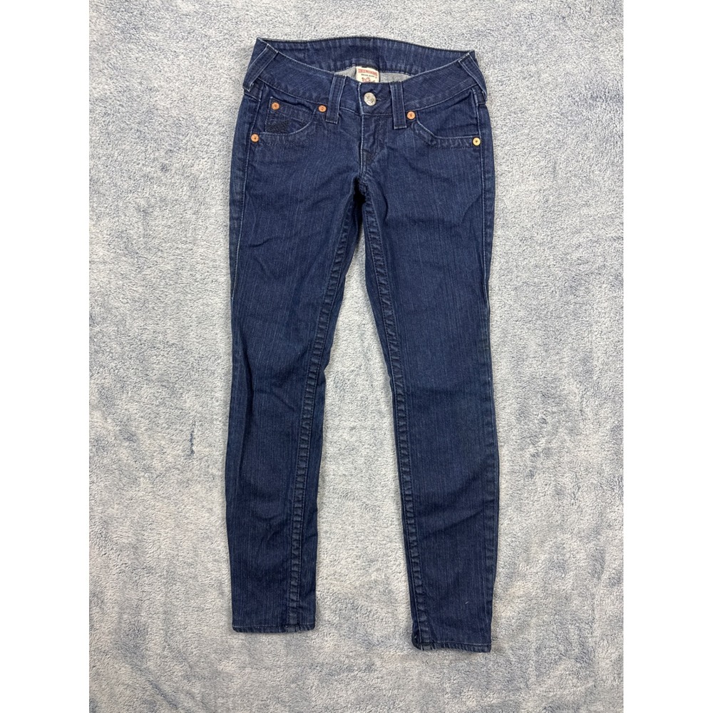 True Religion Womens 26 Blue Julie Skinny Jeans Dark Wash Flap Pocket Low Rise